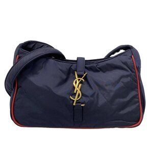SAINT LAURENT PARIS SANCASSET ECONYL SHOULDER BAG Navy Red